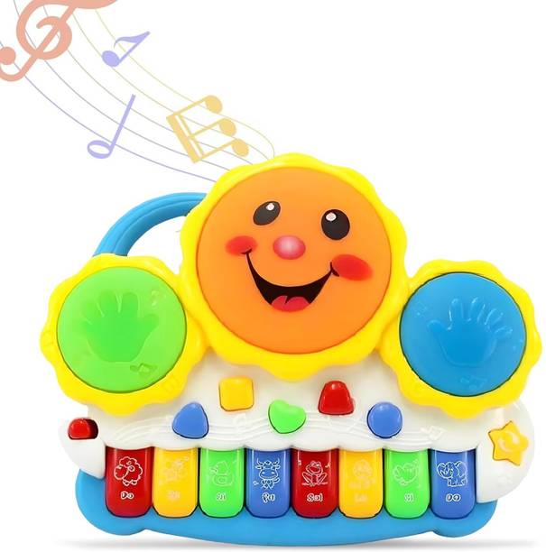 KAMMATESWARA Musical Drum & Electronic Piano Keyboard Toy with Animals Sounds & Light