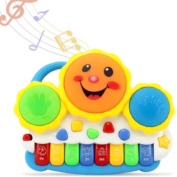 KAMMATESWARA Musical Drum & Electronic Piano Keyboard Toy with Animals Sounds & Light