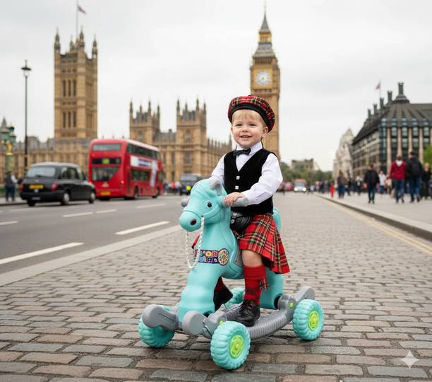 TOYPROFESSOR kids Rock Pony horse with plastic wheel rocker and rider