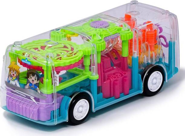 MAIRAAG Musical Transparent Gear Bus Toy with Lights & Moving Gears for Kids