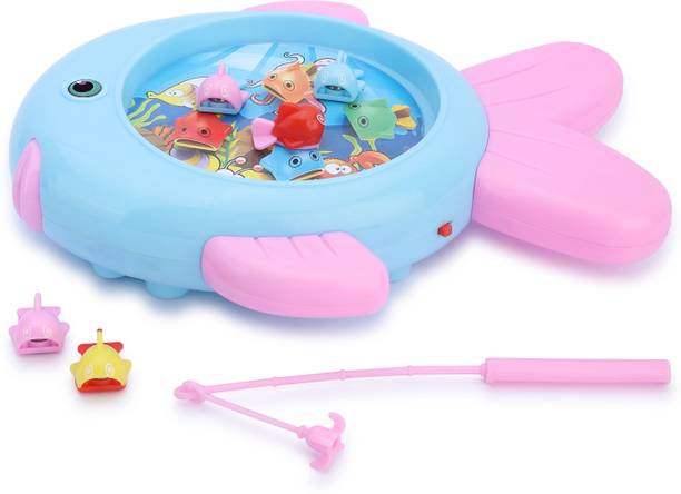 P S Galaxy Fishing Game Toy Set with Music & Rotating Pond,Educational Magnetic Fish Game