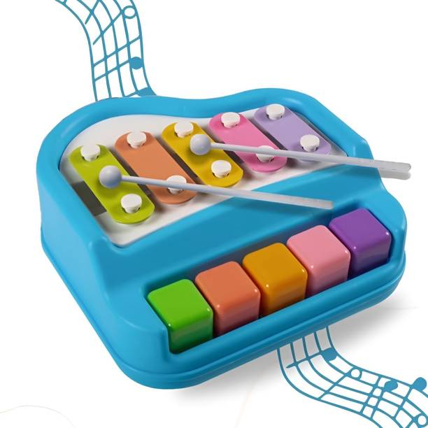 Toyco 2 in 1 Mini Piano and Xylophone Toy with Colorful Keys & 2 Mallets for Kids