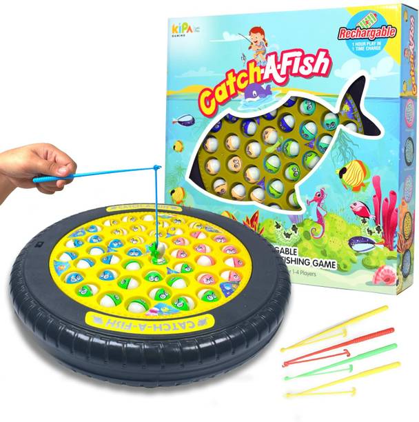 KIPA GAMING Rechargeable Fish Catching Game with Music & Rotating Board for Kids - 45 Fishes