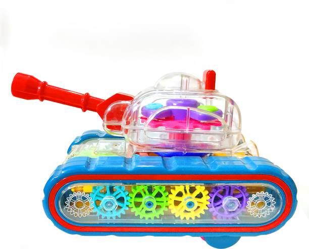 RAINBOW RIDERS Gear Transparent Army Gear Tank Toy with Musical Sound & LED Lights 360 Rotate