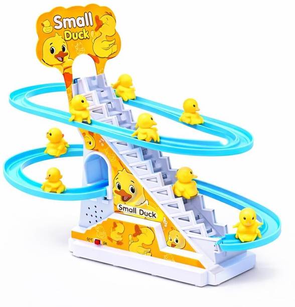xelix Duck Slide Toy Set, Duck Track Toys for Kids - Small Ducks Stair Climbing Toys