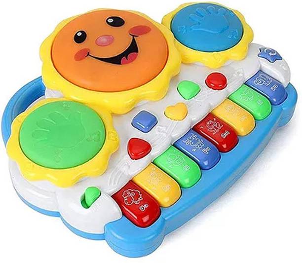 DDTOYS Drum Keyboard Musical Piano with Flashing Lights, Animal Sounds and Songs