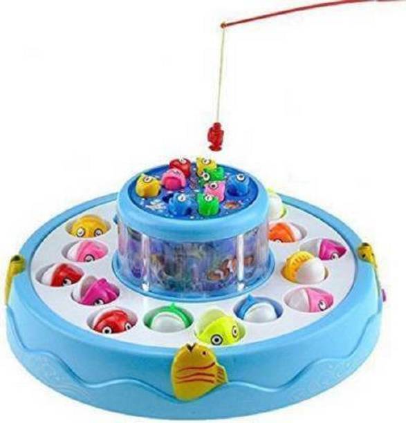 Aarohi Collections Go Go Fishing Electric Rotating Magnetic Fish Catching Game With Musical Lights For Kids (Multicolor) Party & Fun Games