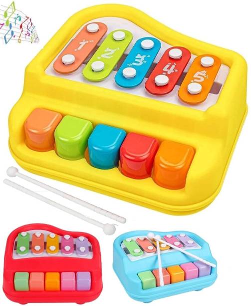 FLEXZONE 2 in 1 Baby Piano Xylophone Toy 5 Multicolored Keyboard (Multicolor)
