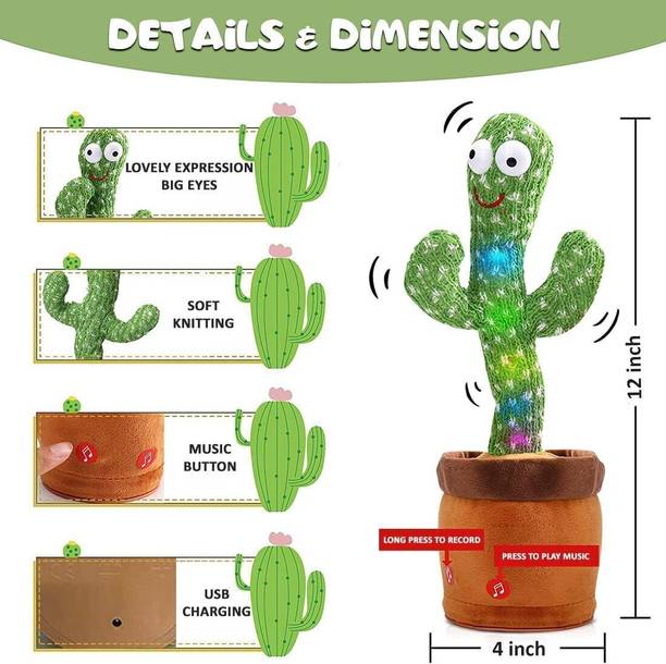 ShoptoAll Electronic Toy with Lighting,Singing Cactus Recording and Repeat Your Words
