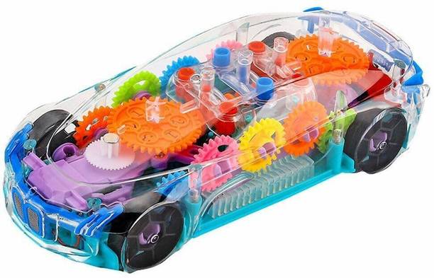 AKTOON TOYS 360° Rotate Transparent Electronic Car with Colorful Light and Music-Bump and Go