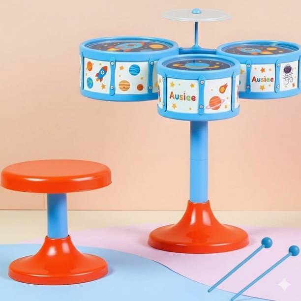 AUSIEE Original 3 Jazz Drum Set Musical Instrument with Cymbal, Sticks & Stool 2–14yr