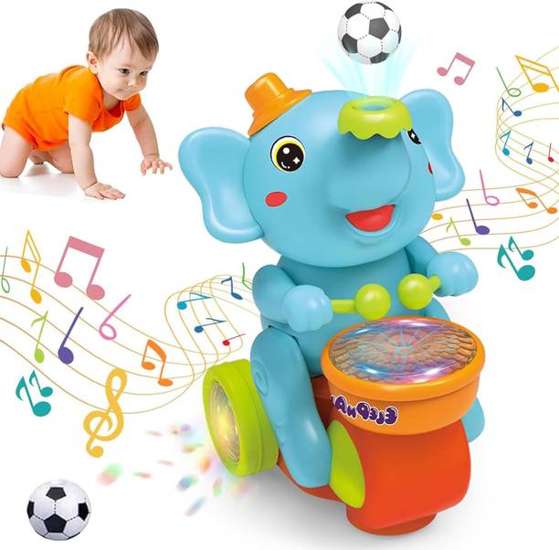 OPINA Elephant Musician Toy Walking Drum Playing with 2 Ball Electric Toys