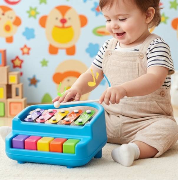 Fizzy Funs 2-in-1 Baby Piano Xylophone Toy for Toddlers 1-3 Years, 5 Multicolored Keys