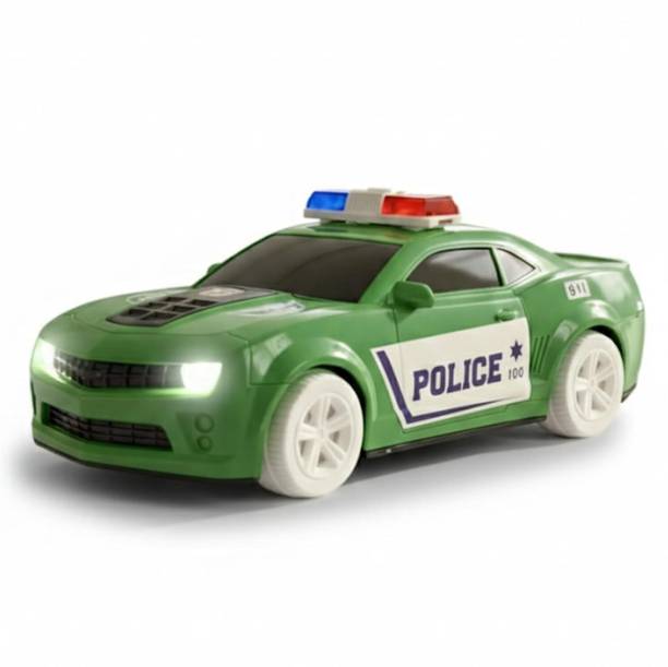 LILPLAY Bump & Go Police Car, Battery Operated Toy Car, Flashing Lights & Siren Sound