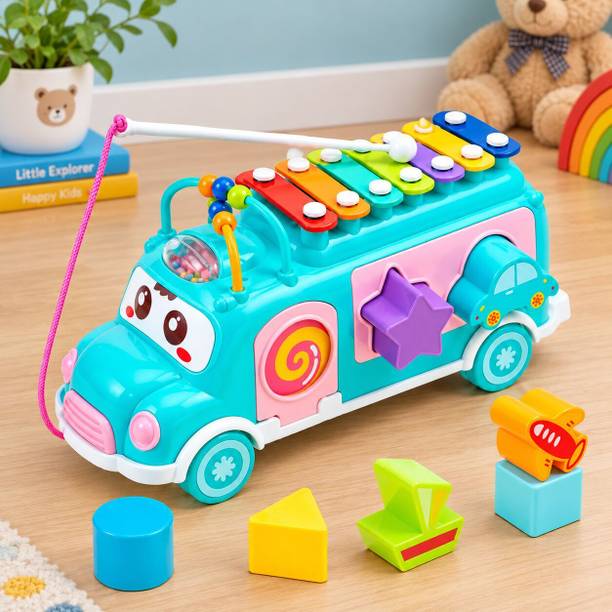 Aklavya Enterprise Kids Musical Activity Bus Toy with Xylophone & Shape Sorter