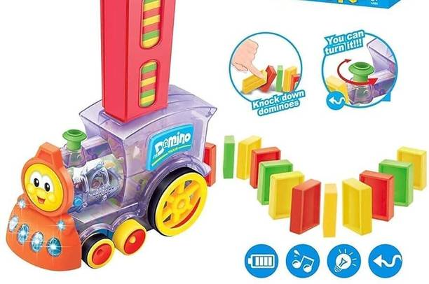 PLAY NOVATION Automatic Domino Train Toy Set for Kids With 60 pcs Domino