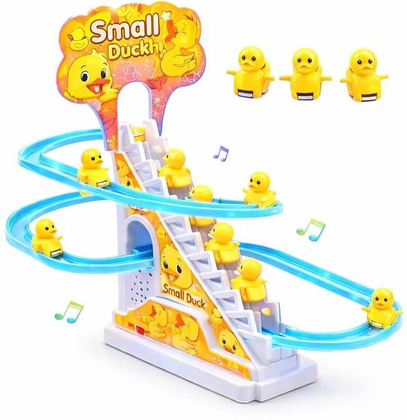 Toy Giants Duck Climbing Stair Toy with Music & Lights, Slide Track Duck Set for Kids Gift