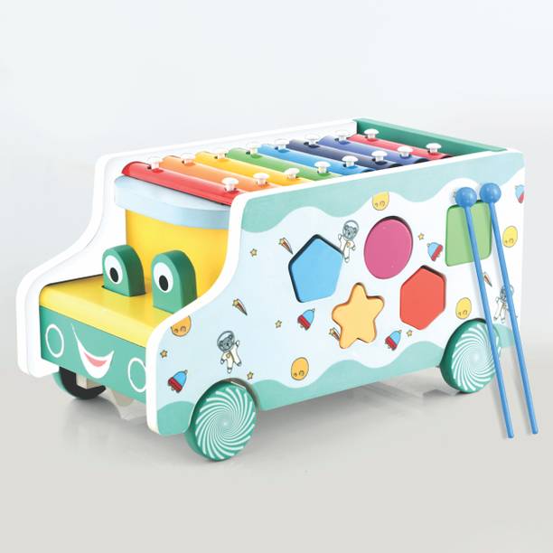 CHANAK Wooden Activity Bus 6-in-1 Montessori Toys Truck Multifunctional Musical Miles