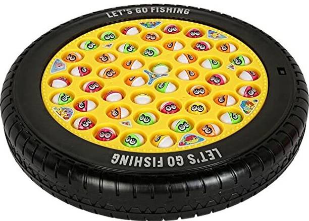 Goyal's Magnetic Musical Round Tyre Rotating Fish Catching Game with 45 Fishes & 4 Pods