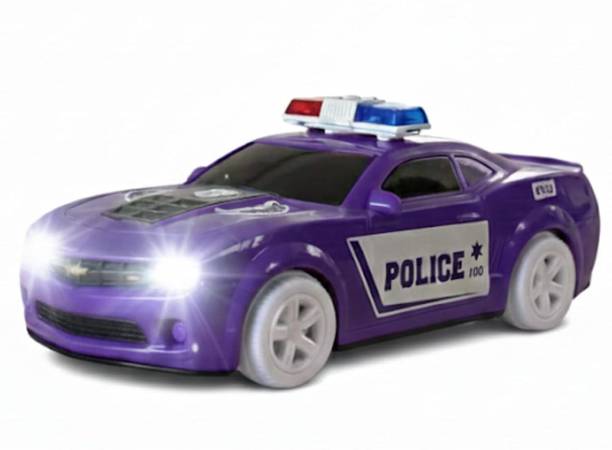 LILPLAY Bump & Go Police Car, Battery Operated Toy Car, Flashing Lights & Siren Sound