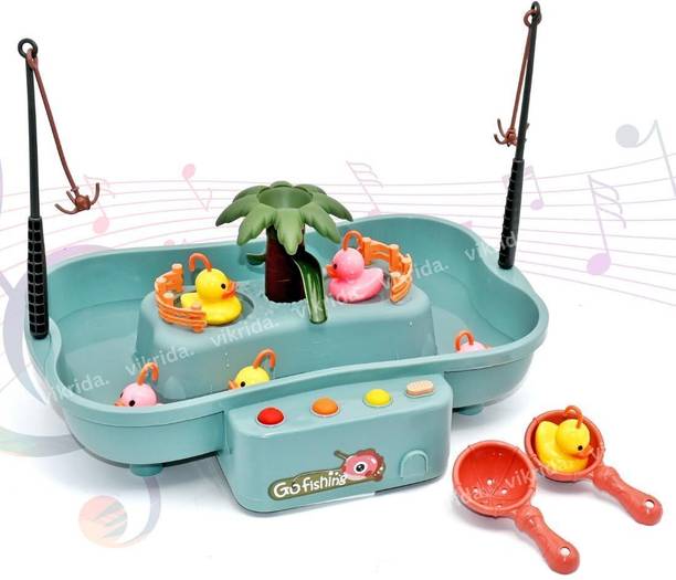 TPLP Fishing Game Toy Set with Flashing Lights & Music | Rotating Fish Catching Board