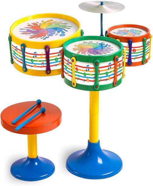 AmtiQ Drum Set for Kids For 3 Yrs + | 3 Drums ,1 Cymbal, Drumsticks & Stool