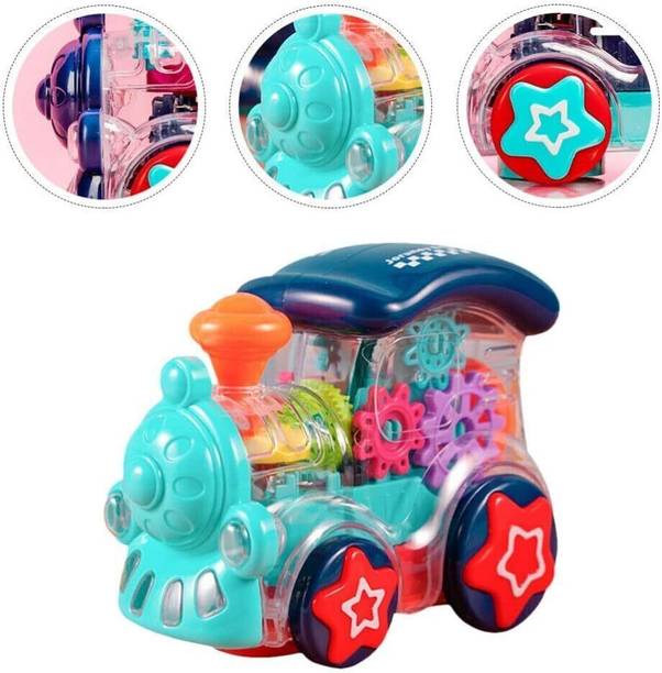 PLAY AND WEAR CO Transparent Engine Train Toys For Kids With Gear Technology 3D Light Music
