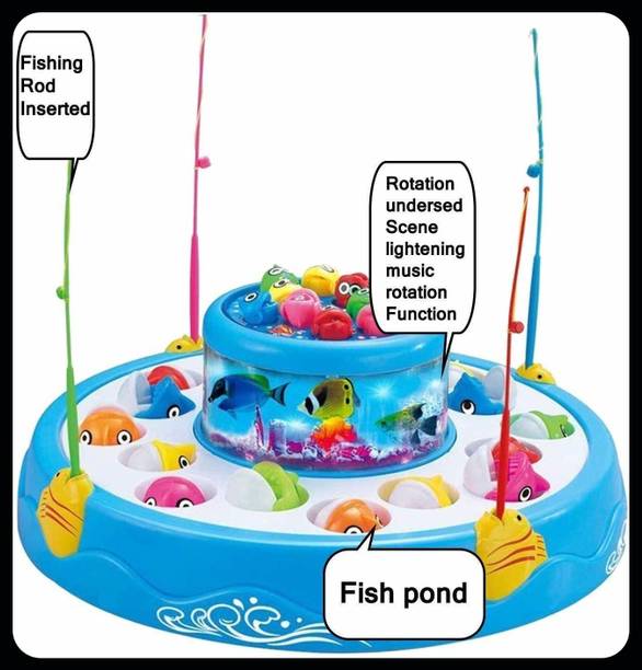 BlissBits FK_Go Fish Catching Game Big with 26 Fishes and 4 Pods With Music & Lights704