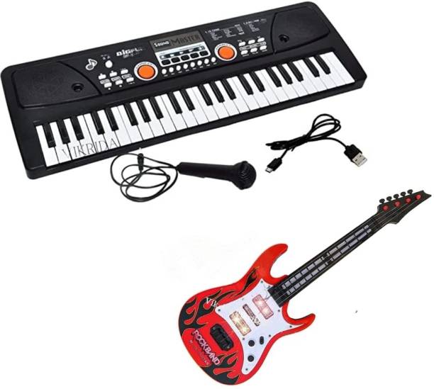 VikriDa 49 Key Piano Keyboard with Recording and Mic with Musical Guitar
