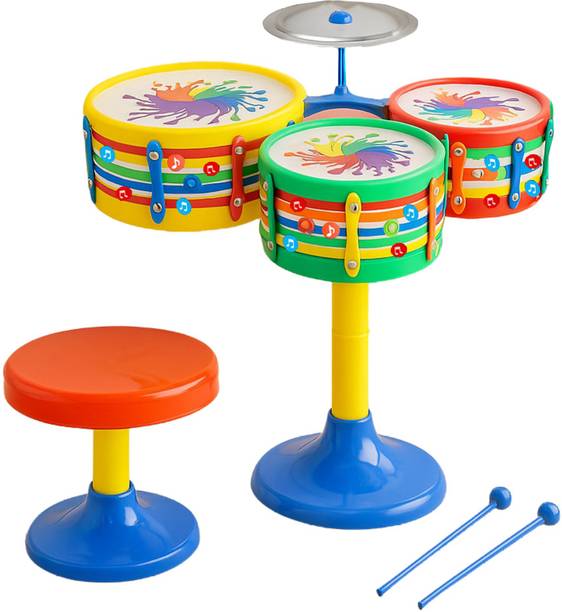 Kidsmate Lil’ Beats Drum Set for Kids For 3 Yrs + | 3 Drums, 1 Cymbal, Drumsticks & Stool