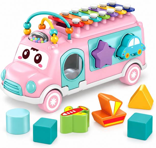 ADKD Xylophone Music Bus for Kids With 7 Blocks Shap Sorter - Colour May Vary