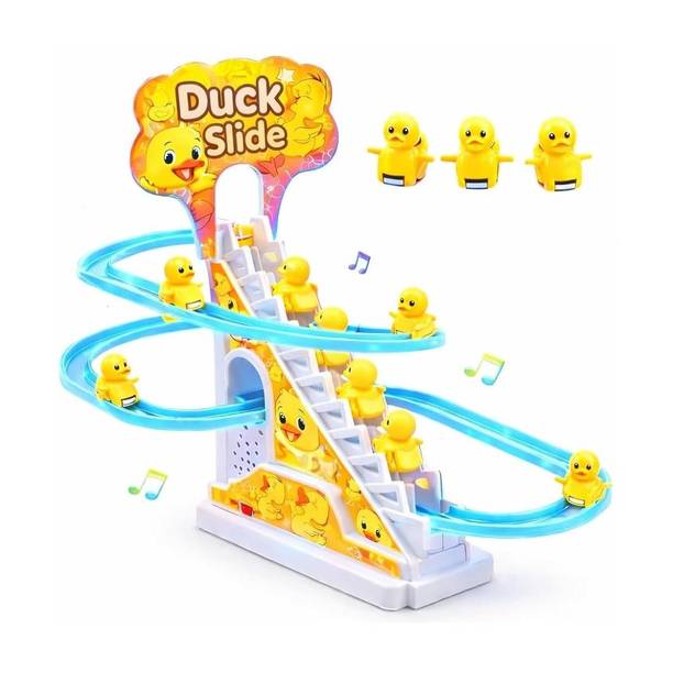 Extrawish Little Lovely Duck Slide Escalator Toy Automatic Stair-Climbing Race Track Set