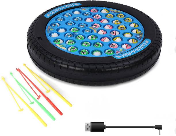 toyden Rechargeable Fish Catching Game with Music & Rotating Board for Kids - 45 Fishes