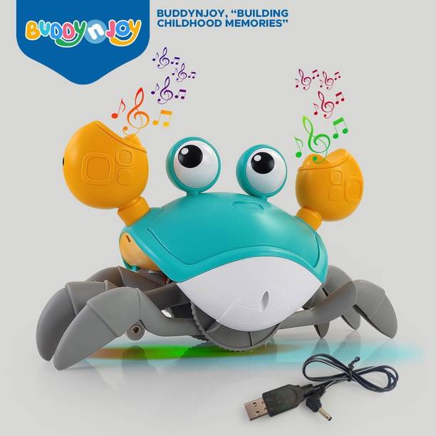 Buddynjoy Rechargeable Crawling Crab Baby Toy with Music & Automatic Obstacle Avoidance