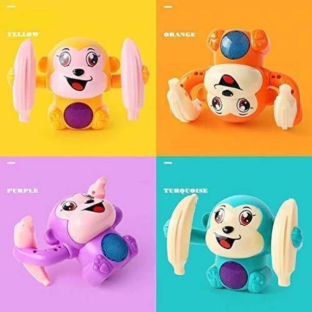 Galactic New Dancing and Spinning Rolling Doll Tumble Monkey Toy Voice Control Banana Monkey Musical Educational Flash Light Activity Jumping Toy for Kids for Kids 1 Years,Tumbler Monkey Multicolor (Multicolor, Pack of: 1)