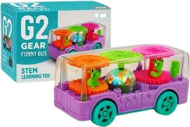 TOYOMAA Transparent Gear Funny Bus Toy for Kids with 3D Colorful Light & Music.