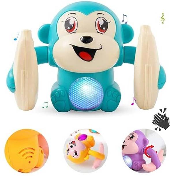FunFlickers Dancing Monkey Musical Toy for Kids Baby Spinning Rolling Doll Tumble Toy