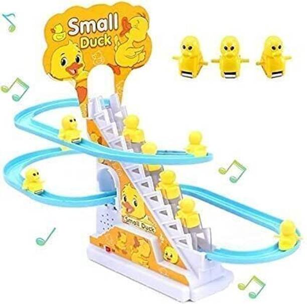ZUNBELLA Little Lovely Duck Slide Escalator Toy with Lights and M