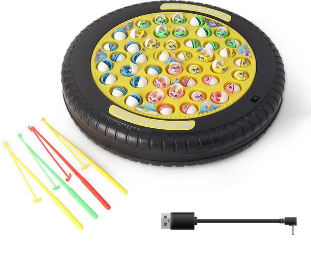toyden Rechargeable Fish Catching Game with Music & Rotating Board for Kids - 45 Fishes