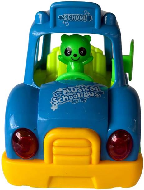 LILPLAY Bump & Go School Bus Toy for Kids,Sound Toy Vehicle with Music & Lights