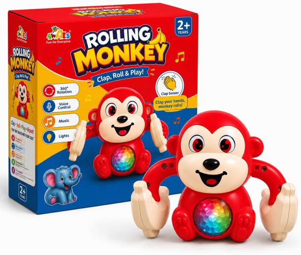 AWALS Rolling Monkey Musical Toy with Lights, Clap Sensor & 360° Rotation