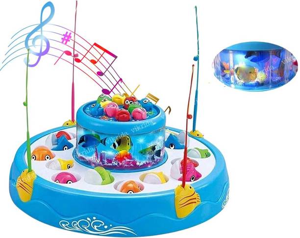 विक्रीडा Fishing Electric Rotating Magnetic Fish Catching Game with Musical Lights for Kids Party & Fun Games Board Game बोर्ड गेम
