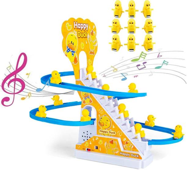 LWF Little Lovely Duck Slide Escalator Toy Automatic Stair-Climbing Race Track Set