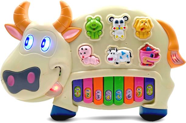 विकरीदा Funny Cow Musical Piano Keyboard with 3 Modes Animal Sounds, Flashing Lights & Wonderful Music Toy Game for Kids Children