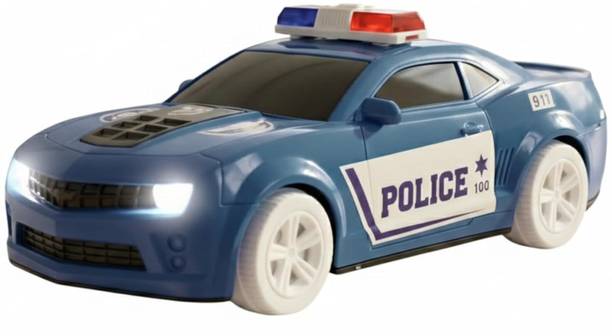LILPLAY Bump & Go Police Car Toy, Battery Operated with Flashing LIghts & Siren Sound