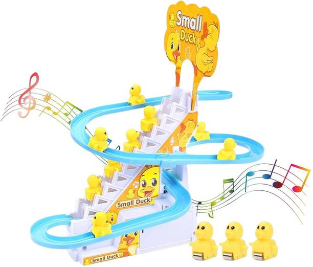 Extrawish Little Lovely Duck Slide Escalator Toy Automatic Stair-Climbing Race Track Set
