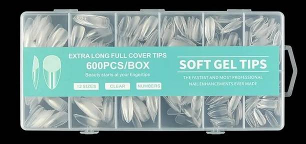 NPAH 600Pcs Oval False Nail Tips Full & Half Cover Acrylic Extensions with Box