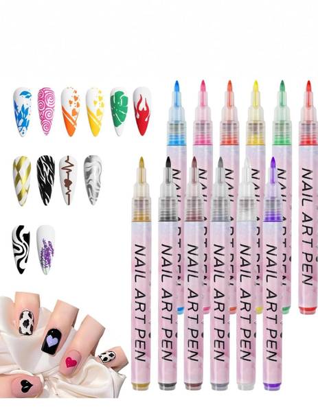 parspar Nail Art Pen Set, 12 Colours, Nail Design Markers for Nail Design and Decoration