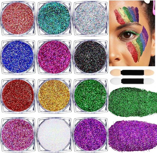 Mahir Glitter 12 Colors Face and Body Glitter for Makeup, Glitter for Face and Hair.