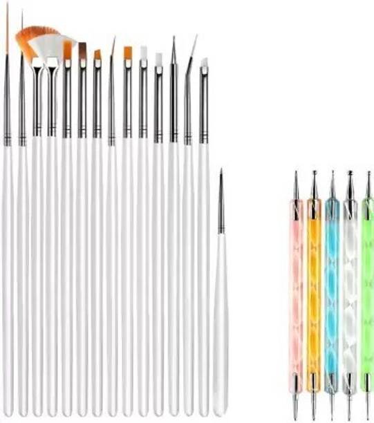 feelhigh cosmetics nail art brush set of 15 pieces and 5pcs 2 Way Nail Dotting Marbleizing Tool Set